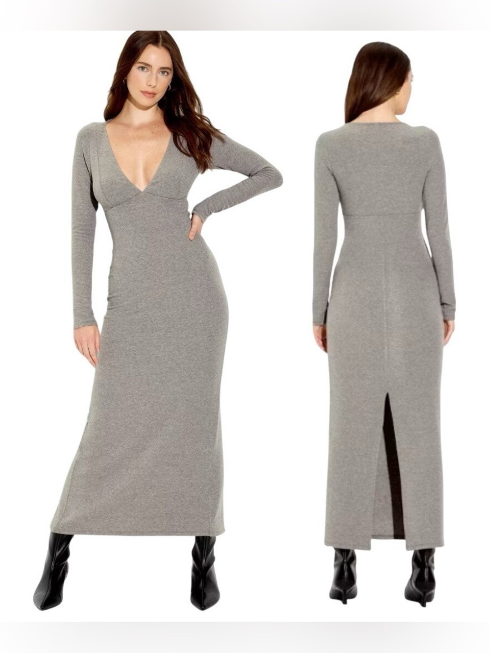 Wild fable Women's Long Sleeve Deep V Maxi Dress - Gray
